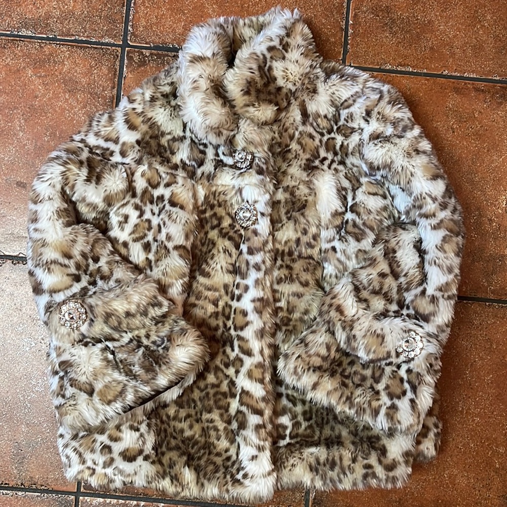Girls Faux Fur Holiday Coat with Gem Buttons